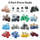 15mm 4-Part Press Studs with Colour Caps and Black Components - Small (10 Sets)